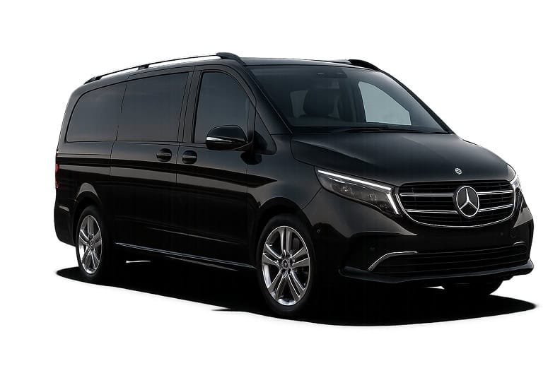 Black Mercedes V-Class van shown from the front-right on a white background