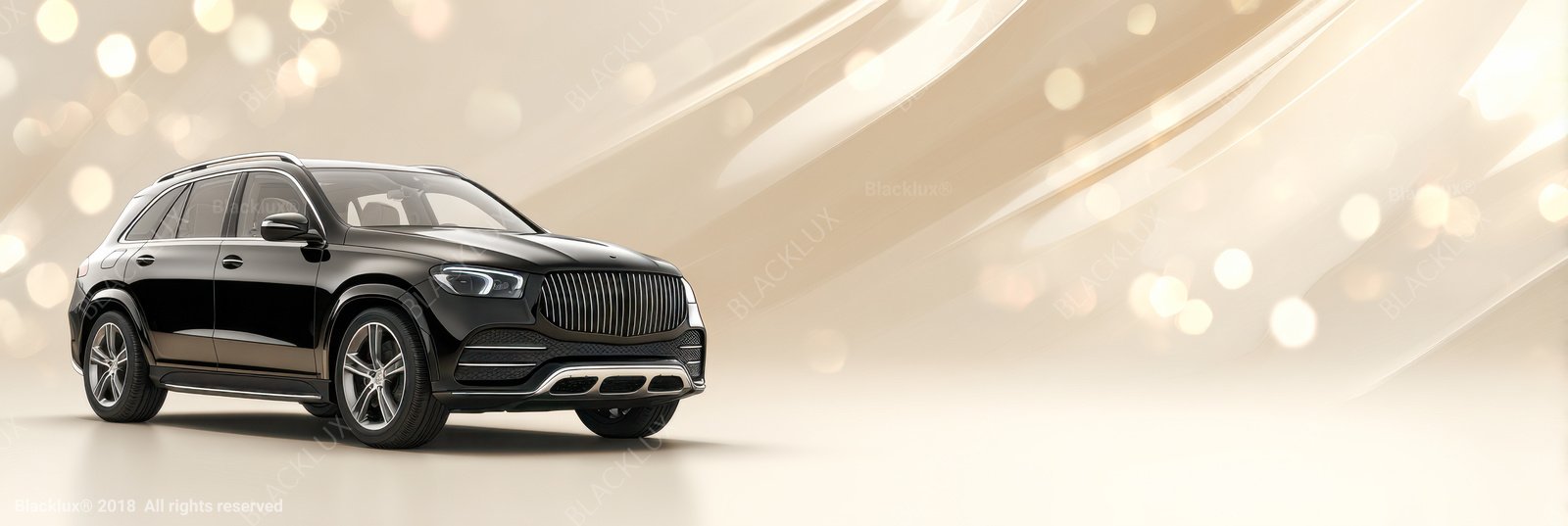 Black SUV positioned to the left against a pale gold background
